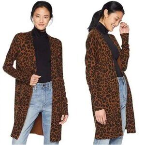 SANCTUARY Lenox Cardigan Sweater, Brown Black Cheetah Leopard Pockets Open, M